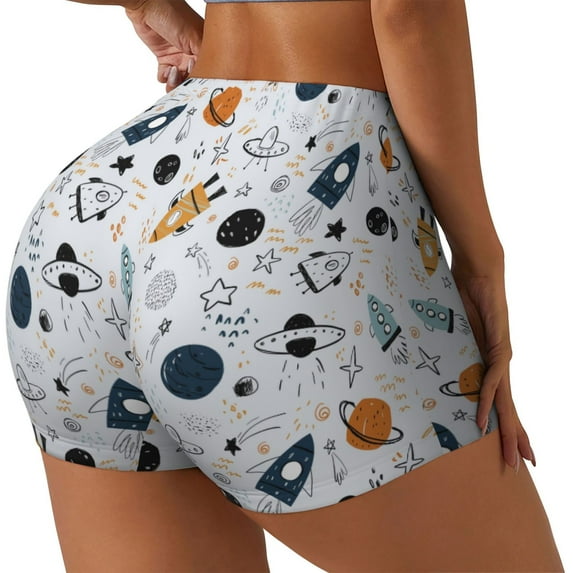 Haiem Cartoon Planets No Front Seam Biker Shorts for Women Yoga Workout Gym Bike Shorts with Tummy Control Moisture-Wicking-XX-Large