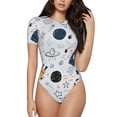 thumbnail image 1 of Haiem Cartoon Planets Women's Crew Neck Short Sleeve Bodysuit Tops Stretchy Slim Basic-XX-Large, 1 of 9