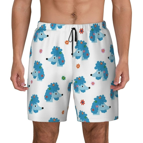 Haiem Cartoon Poodle Dog Mens Swim Trunks with Compression Liner 2 in 1 Swimming Shorts Stretch Swimwear Quick Dry,Board Shorts-X-Large