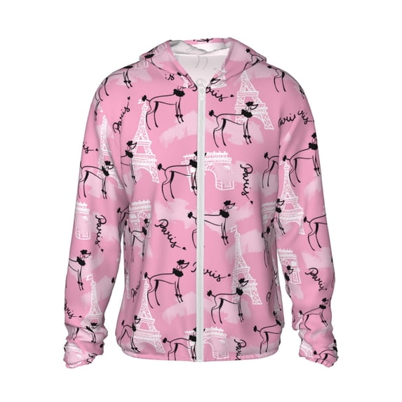Haiem Cartoon Poodle Dog UPF 50+ Fishing Shirts for Men Long Sleeve UV Sun Protection Hoodie Non-Mask Outdoor Hiking Shirts