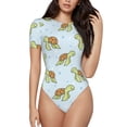 thumbnail image 1 of Haiem Cartoon Sea Turtle Women's Crew Neck Short Sleeve Bodysuit Tops Stretchy Slim Basic-X-Large, 1 of 9
