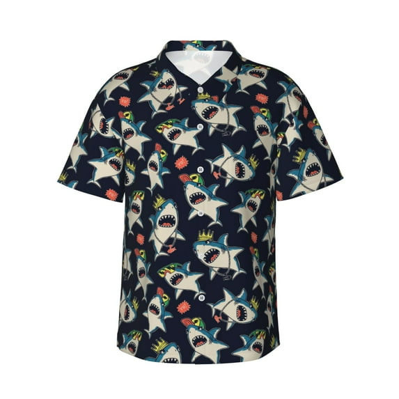 Haiem Cartoon Sharks Printed Hawaiian Shirt for Men - Men’s Casual Beach Summer Shirts - Stretch Fabric with Modern Fit-XX-Large