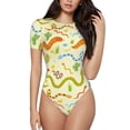 thumbnail image 1 of Haiem Cartoon Snake8 Women's Crew Neck Short Sleeve Bodysuit Tops Stretchy Slim Basic-Medium, 1 of 9