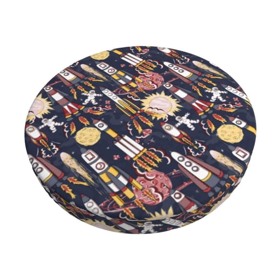 Haiem Cartoon Space 1 Cushion Round Bar Chair Seat Cover Bar Chair Cushion Covers Elastic Washable Bar Chair Cover,Protects from Scratches and Stains-12 inch