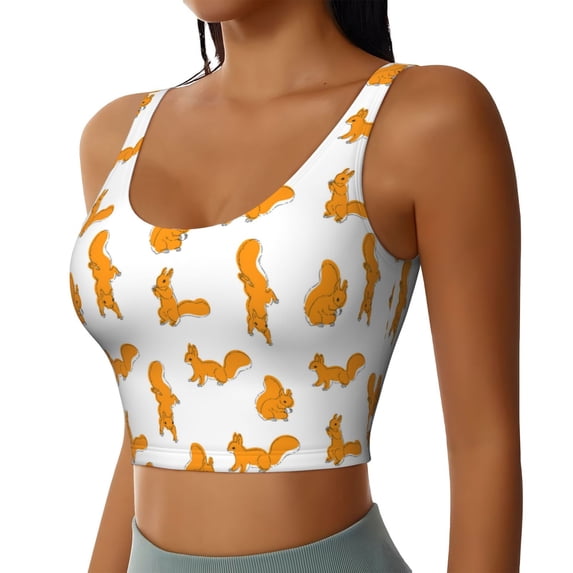 Haiem Cartoon Squirrel Pattern Womens Sports Bra - U Neck Padded Low Impact Yoga Bra Workout Crop Top Gym Moisture-Wicking Workout Vest -X-Large