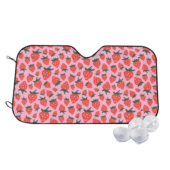 Haiem Cartoon Strawberry Car Windshield Sun Shade - Blocks UV Rays Sun Visor Protector, Sunshade to Keep Your Vehicle Cool, Universal Fit SUV Van Sedan-Small