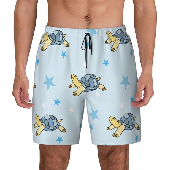 Haiem Cartoon Turtle Mens Swim Trunks with Compression Liner 2 in 1 Swimming Shorts Stretch Swimwear Quick Dry,Board Shorts-Medium
