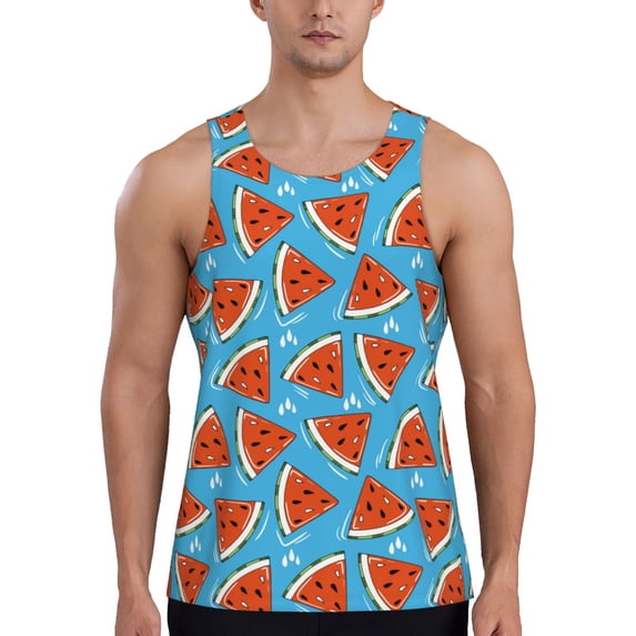 Haiem Cartoon Watermelon Men Workout Tank Top Gym Bodybuilding Sleeveless Muscle T Shirts Athletic Tank Breathable Workout Shirt-XX-Large