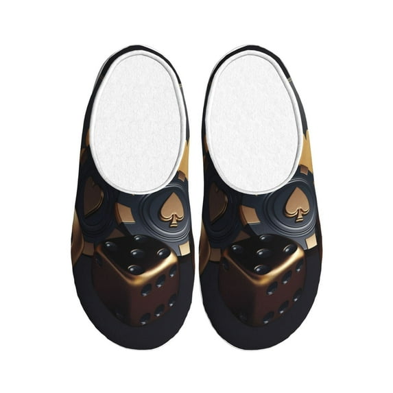 Haiem Casino Cards Poker Print Women's Fuzzy Memory Foam House Slipper Cozy Home Footwear Non-slip Winter Slippers-39/40