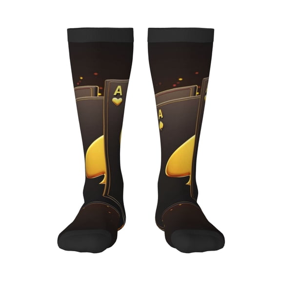 Haiem Casino Playing Cards Socks, Funny Novelty Crazy Design Cotton Socks Sports Socks Knee High Socks For Men, Women,1Pairs - Gift For Working Friends