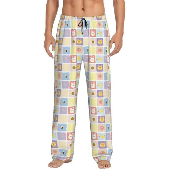 Haiem Cat And Rabbit Men's Pajama Pants Ultra Lightweight Pjs Bottoms Sleepwear Bottom Pants With Pocket Drawstring-Small