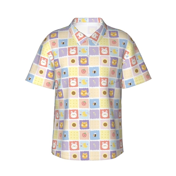 Haiem Cat And Rabbit Printed Hawaiian Shirt for Men - Men’s Casual Beach Summer Shirts - Stretch Fabric with Modern Fit-X-Large