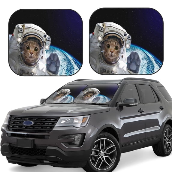 Haiem Cat Astronaut Car Windshield Sun Shade (2 Pieces) Foldable Windshield Sun Shade Car Accessories for Truck SUV Pickup-Medium
