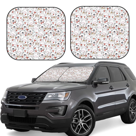 Haiem Cat Bear Rabbit Car Windshield Sun Shade (2 Pieces) Foldable Windshield Sun Shade Car Accessories for Truck SUV Pickup-Large