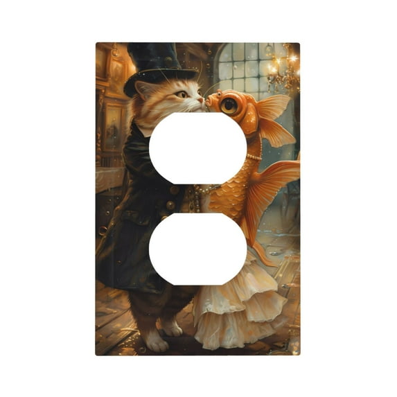 Haiem Cat Fish Dance Vintage Pattern Decorative Wall Plates, 1-Gang 5.0" x3.0", Unbreakable Thermoplastic Faceplate Cover for Decorator Receptacle Outlet & Switch-Style S