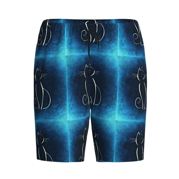 Haiem Cat Sketch Men's Pajama Short with Soft Woven Cotton Elastic Waistband Sleep Short-Large