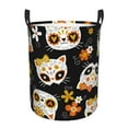 thumbnail image 1 of Haiem Cat Skulls And Flowers Leather Dirty Clothes Laundry Basket,Sturdy & Waterproof,Collapsible Round Design For Efficient Space Management,Multi-Purpose Storage Basket, 1 of 8