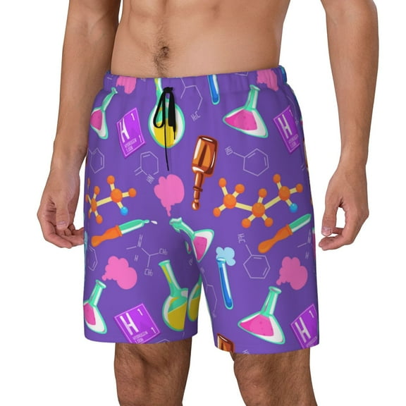 Haiem Chemistry Tools Mens Swim Trunks with Compression Liner 2 in 1 Swimming Shorts Stretch Swimwear Quick Dry,Board Shorts-Small