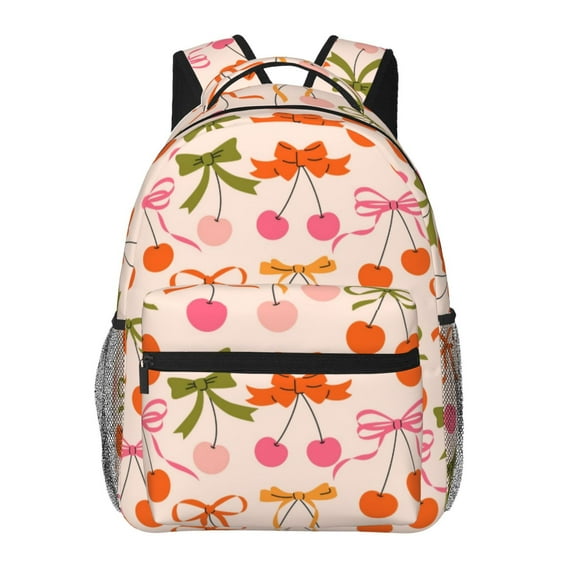 Haiem Cherries And Bows Printed School Backpack,Casual Travel Lightweight Backpack,Durable Comfortable Multifunctional Backpack,Laptop Backpack