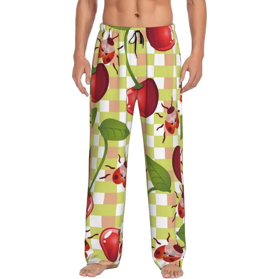 Haiem Cherries and Ladybirds Men's Pajama Pants Ultra Lightweight Pjs Bottoms Sleepwear Bottom Pants with Pocket Drawstring-X-Large