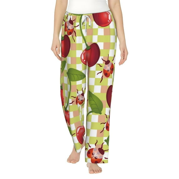 Haiem Cherries and Ladybirds Women's Pajama Pants Ultra Lightweight Pjs Bottoms Sleepwear Bottom Pants With Pocket Drawstring-Small