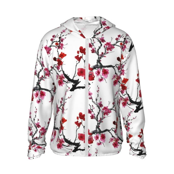 Haiem Cherry Blossoms UPF 50+ Fishing Shirts for Men Long Sleeve UV Sun Protection Hoodie Non-Mask Outdoor Hiking Shirts