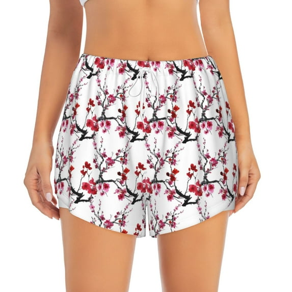 Haiem Cherry Blossoms Women's 2 in 1 Running Shorts - Lightweight Athletic Workout Gym Yoga Breathable Sports Shorts Liner with Phone Pockets-Small