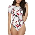 thumbnail image 1 of Haiem Cherry Blossoms Women's Crew Neck Short Sleeve Bodysuit Tops Stretchy Slim Basic-Medium, 1 of 9
