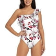 thumbnail image 1 of Haiem Cherry Blossoms Women's One Piece Swimsuits Tummy Control One Shoulder Bathing Suits Ruffle Swimwear-Large, 1 of 8