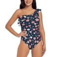 thumbnail image 1 of Haiem Cherry Blossoms Women's One Piece Swimsuits Tummy Control One Shoulder Bathing Suits Ruffle Swimwear-Medium, 1 of 8