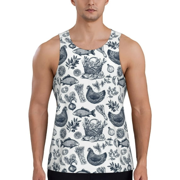 Haiem Chicken And Fish Men Workout Tank Top Gym Bodybuilding Sleeveless Muscle T Shirts Athletic Tank Breathable Workout Shirt-3X-Large