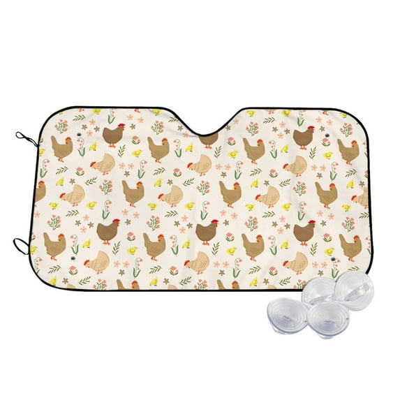 Haiem Chicken Family Car Windshield Sun Shade - Blocks UV Rays Sun Visor Protector, Sunshade to Keep Your Vehicle Cool, Universal Fit SUV Van Sedan-Small