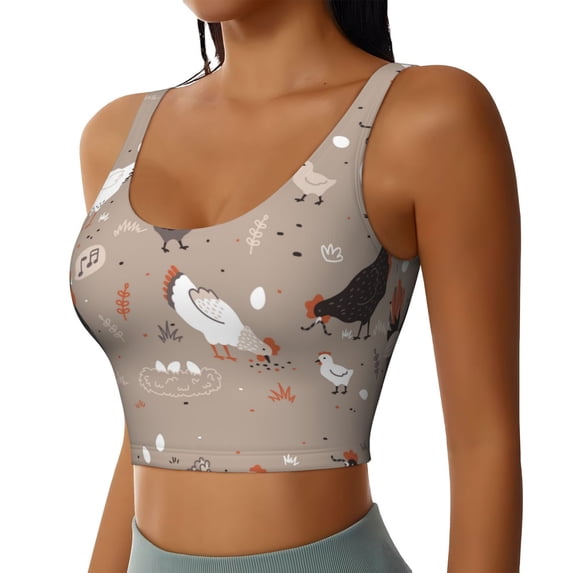 Haiem Chicken Pattern Womens Sports Bra - U Neck Padded Low Impact Yoga Bra Workout Crop Top Gym Moisture-Wicking Workout Vest -Medium