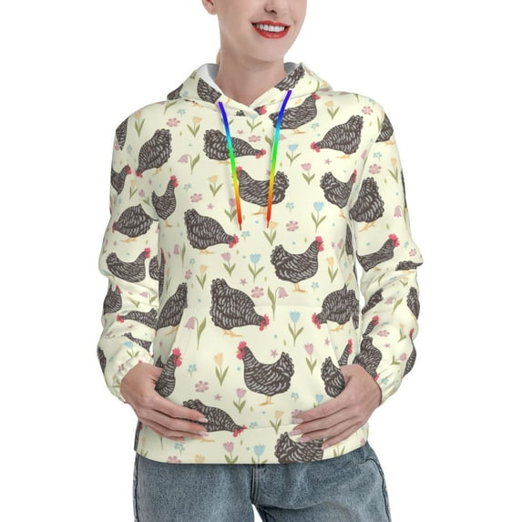 Haiem Chickens And Flowers for Women's Fashion Hoodies & Sweatshirts with Kangaroo Pocket,Hooded Sweatshirt with Eye-catching Drawstrings-Small