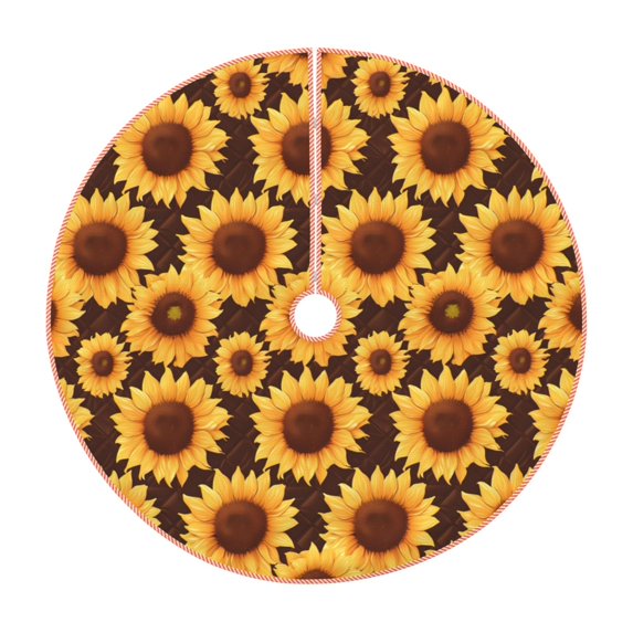 Haiem Chocolate Plaid Sunflower Pattern Christmas Tree Skirt Merry Christmas Party Christmas Tree Decoration,New Year Decorations-48"