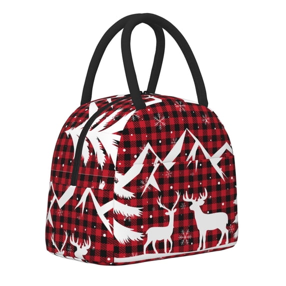Haiem Christmas Buffalo Plaid Printed Lunch Bag Women, Lunch Box Lunch Bag for Women, Small Leakproof Cute Lunch Tote Large Capacity Reusable Insulated Cooler Lunch Container