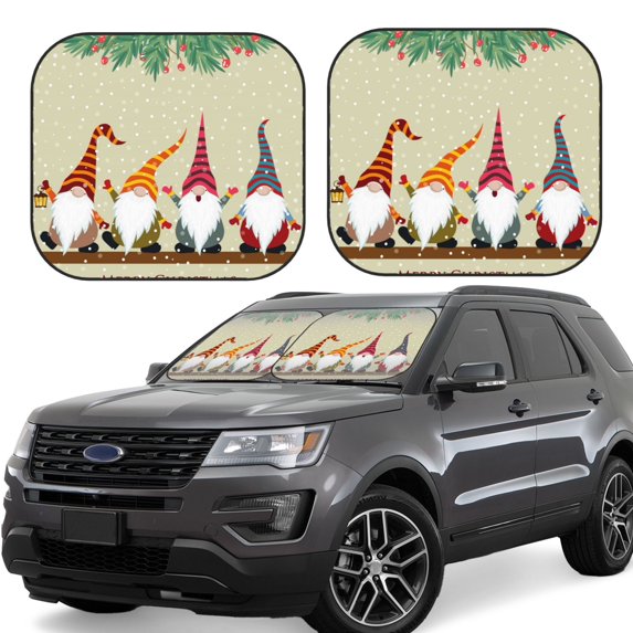 Haiem Christmas Card With Gnomes Windshield Sun Shade: Universal Foldable 2-Piece Car Front Window Sunshade - Blocks Uv Rays, And Reduces Heat,Essential Car Accessory Medium