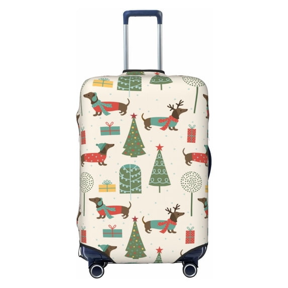 Haiem Christmas Dachshund Dog Luggage Cover Printed Suitcase Covers for Luggage Elastic Washable Suitcase Protector Fits 18-32 Inch Luggage-Small