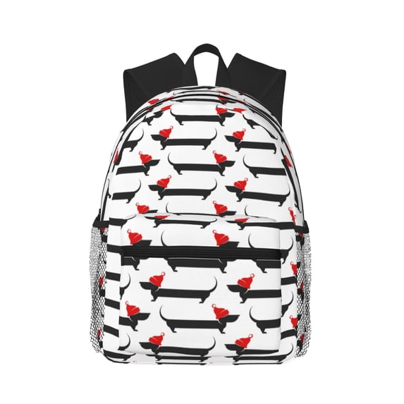 Haiem Christmas Dachshund Lightweight Backpack for School, Classic Basic Water Resistant Casual Daypack for Travel with Bottle Side Pockets