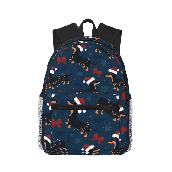Haiem Christmas Dachshund Lightweight Backpack for School, Classic Basic Water Resistant Casual Daypack for Travel with Bottle Side Pockets