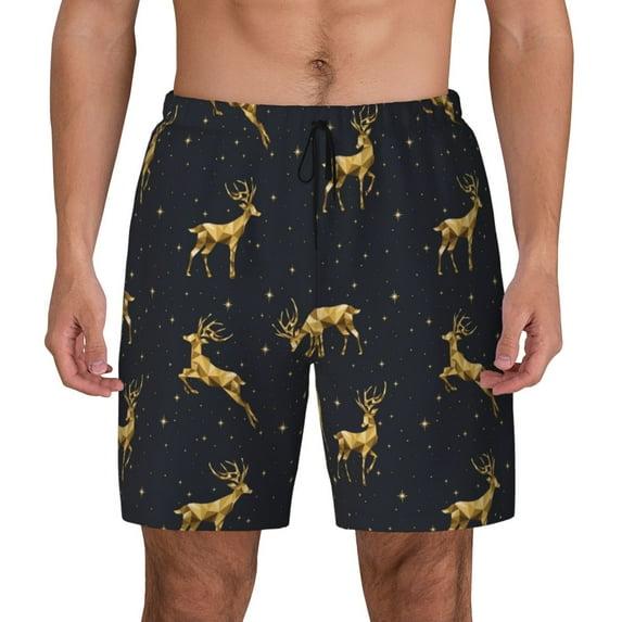 Haiem Christmas Deers Mens Swim Trunks with Compression Liner 2 in 1 Swimming Shorts Stretch Swimwear Quick Dry,Board Shorts-3X-Large