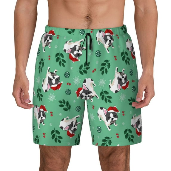 Haiem Christmas French Bulldog Men'S Quick-Dry Swim Trunks: Comfortable Beach Shorts With Mesh Lining And Pockets - Ideal For Swimming And Sunbathing Medium