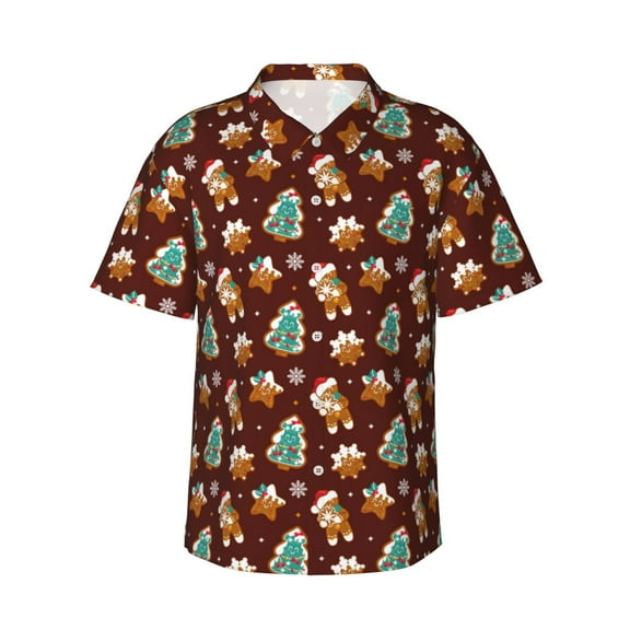 Haiem Christmas Gingerbread Printed Hawaiian Shirt for Men - Men’s Casual Beach Summer Shirts - Stretch Fabric with Modern Fit-XX-Large