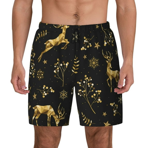 Haiem Christmas Gold Deers1 Mens Swim Trunks with Compression Liner 2 in 1 Swimming Shorts Stretch Swimwear Quick Dry,Board Shorts-3X-Large
