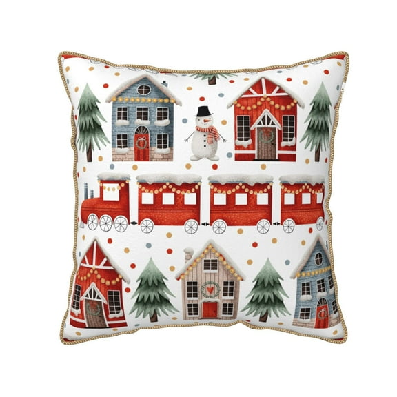 Haiem Christmas Houses Print Velvet Soft Solid Decorative Square Throw Pillow Covers Set with Elegant Piping Christmas Cushion Case for Sofa Bedroom Car-16"x16"