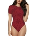 thumbnail image 1 of Haiem Christmas Red Snowflakes Women's Crew Neck Short Sleeve Bodysuit Tops Stretchy Slim Basic-Small, 1 of 9