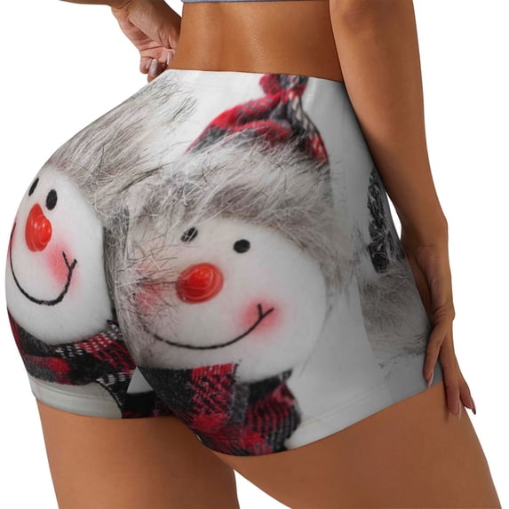 Haiem Christmas Snowman With Hat No Front Seam Biker Shorts for Women Yoga Workout Gym Bike Shorts with Tummy Control Moisture-Wicking-Large