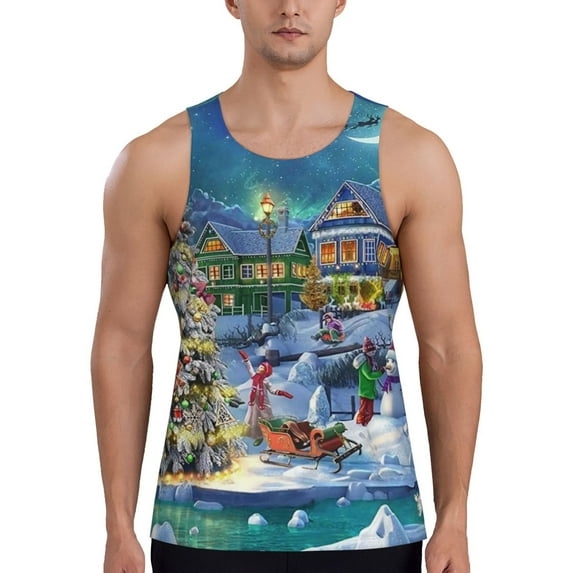Haiem Christmas Tree Men Workout Tank Top Gym Bodybuilding Sleeveless Muscle T Shirts Athletic Tank Breathable Workout Shirt-4X-Large