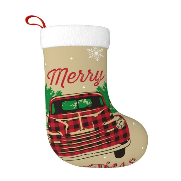 Haiem Christmas Vintage Red Truck Pattern Christmas Stockings, Personalized 18 Inches Knit Christmas Stockings Xmas Hanging Stockings for Family Christmas Decorations