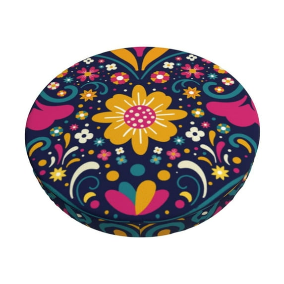 Haiem Cinco De Mayo Floral Cushion Round Bar Chair Seat Cover Bar Chair Cushion Covers Elastic Washable Bar Chair Cover,Protects from Scratches and Stains-14 inch